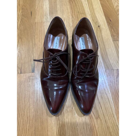Fratelli Rossetti Women's Block Heel Pointed Toe Lace Up Oxfords Red Leather 37 - Picture 2 of 9